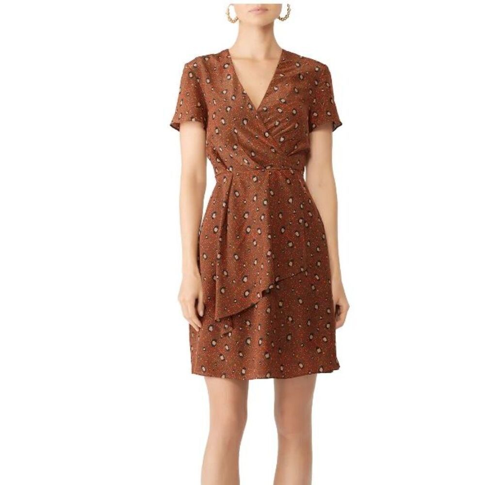 Slate & Willow Silk Rust Leopard Print Mini Dress Tiered Layers Women's Size 10